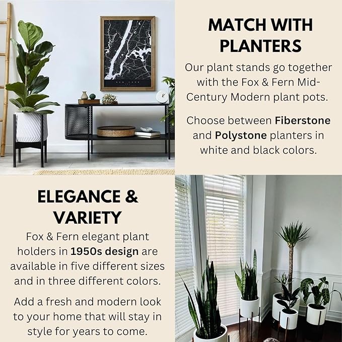 Fox & Fern Bamboo Plant Stand — 11.8 Inch Fixed Size Wooden Mid Century Plant Stand for Indoor Planters; Raised Large Flower Pot Holder for Indoor Big Pots; Plug In Design; Two Height Options - Dark Bamboo