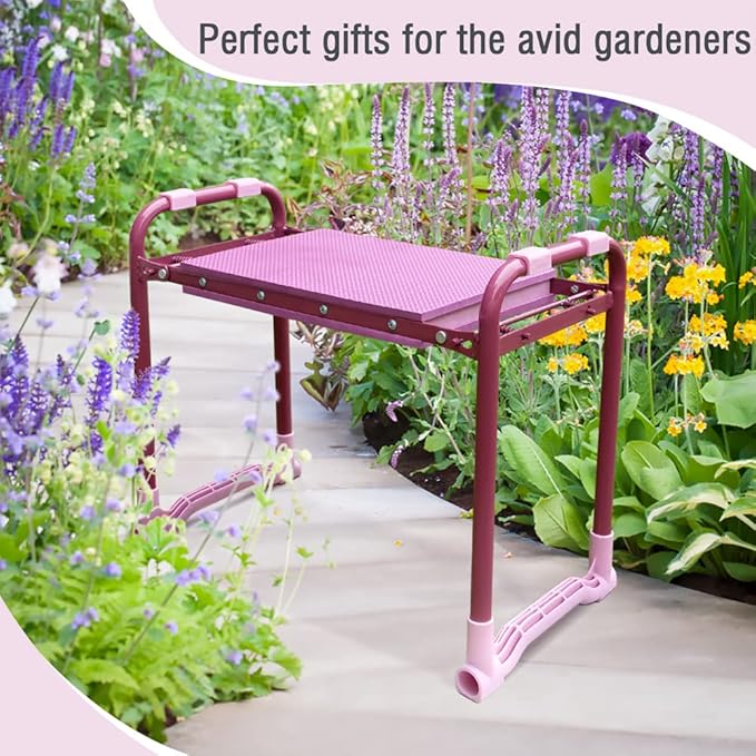 Colwelt Garden Kneeler Upgraded, Garden Kneeler Stool with Rugged & Sturdy Steel Frame, Garden Seat and Kneeler Bench with Tool Pouch, EVA Foam Pad Protects Your Knees(Purple)