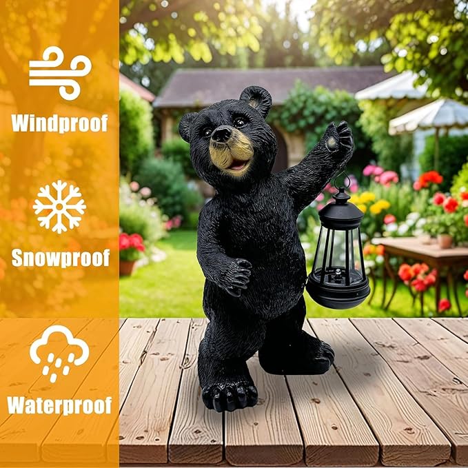 Solar Lantern Garden Statue Decoration, Outdoor Bear Statue Lights for Patio Patio Decor - Unique Housewarming Gift for Grandma Wowen Mom Friend, Cute Spring Ornament