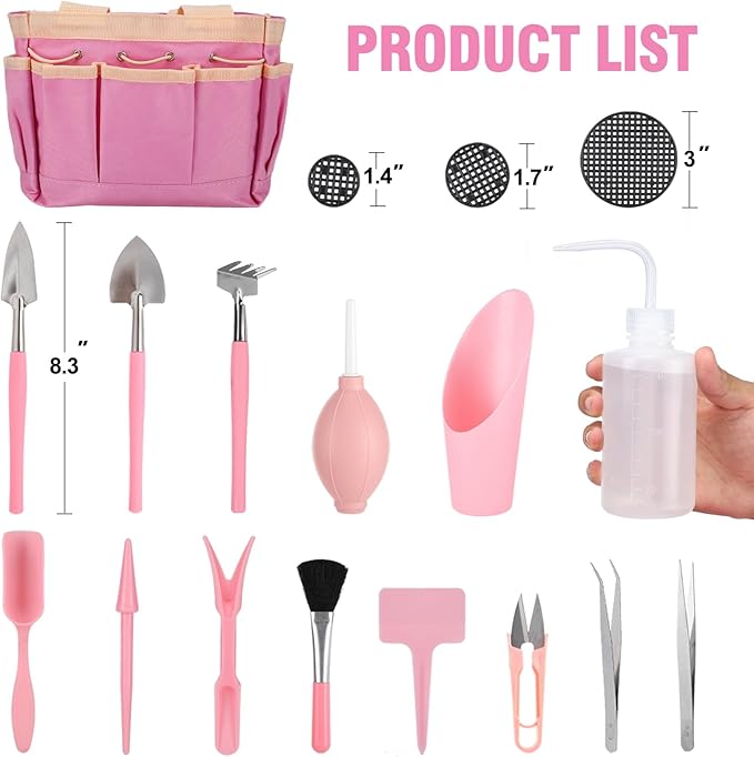 44 pcs Succulent Tool Set - 30.7in Indoor Plant Repotting Mat and 19 Pcs Mini Gardening Hand Tools Bag, Garden Plants Transplanting Supplies for Women Christmas Holiday Gardener Gifts Outdoor, Pink
