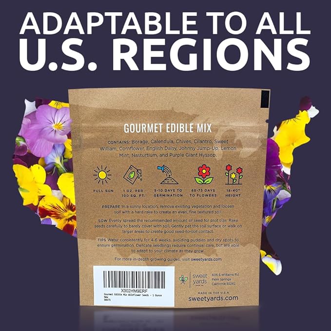 Wildflower Seeds Edible Flowers Mix - 1 Ounce Over 7,000 Open Pollinated Annual and Perennial Seeds