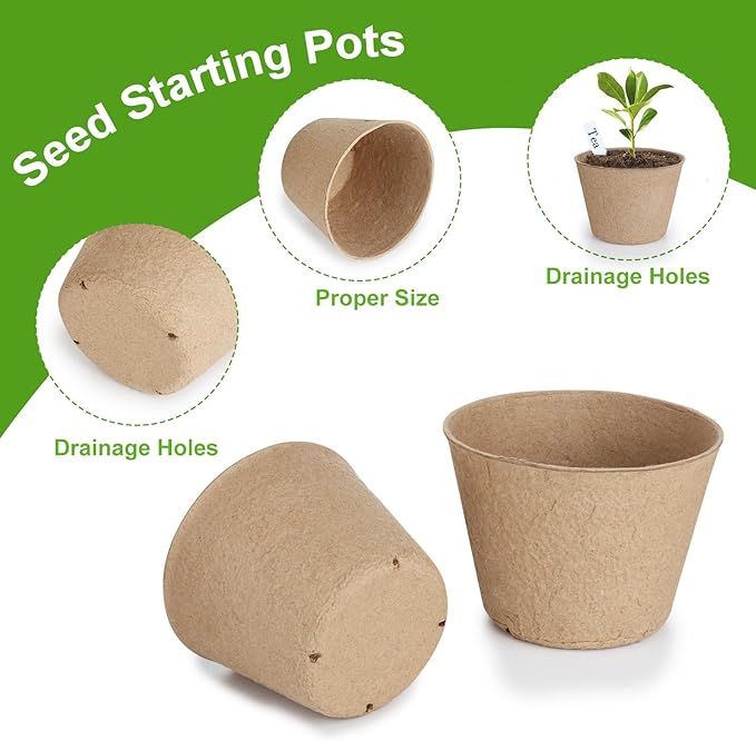 66 Pack Organic Peat Pots, 4 Inch Nursery Pot, Round Plant Seedling Pots with Drainage Holes, Small Seed Starting Starter Tray Bulk, Garden Germination Container with 66 Planting Labels(10 cm)