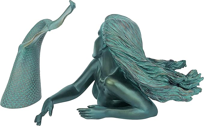 Design Toscano Meara the Mermaid Swimmer Indoor/Outdoor Garden Statue for Patio, Pool or Lawn, 16 Inches Wide, 7 Inches Deep, 7 Inches High, Handcast Polyresin, Green Verdigris Finish