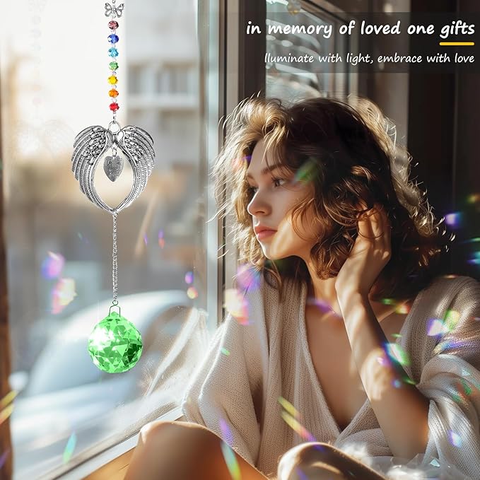 Memorial Gifts for Loss of Loved One Unique Sympathy Gifts Rainbow Sun Catcher Indoor Window Hanging Crystal Prism Grief Bereavement Gifts Ideas for Who Loss of Mom Dad (Green)