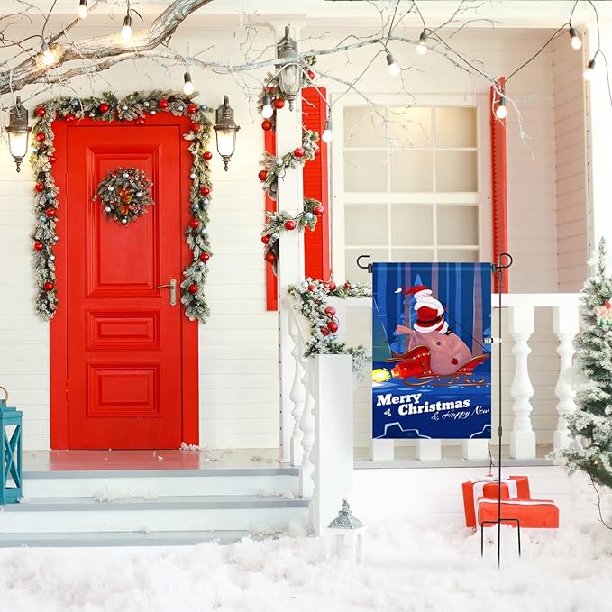 Chumia 10 Pack Garden Flag Holder Stand, Premium Garden Flag Pole Holder Powder Coated, Metal Three Prongs with Clip and Spring Stoppers for Outdoor Home Lawn Decoration, 15 Inch