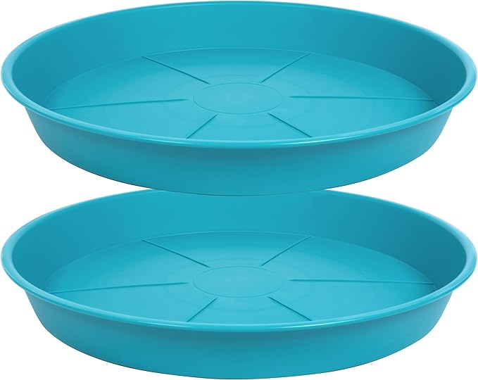 2 Pack of Plant Saucer Tray 14 inch, Heavy Duty Plastic Pot Plant Drip Trays Saucers for for Indoors Outdoor, Plant Water Tray for Planters 13-14" (14", Teal)