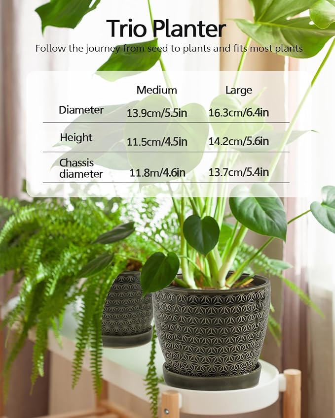 Plant Pots, Flower Pots, Planters for Indoor Plants(6.5+5.5inch), Flower Pots for Indoor Plants with Drainage Hole and Saucer, Ceramic Pots for Plants with Hole Mesh Pad,Reactive Glaze Green