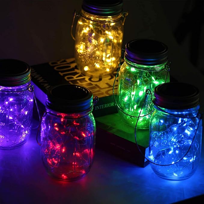 Mason Jar Solar Lights 10 Pack 30 LED Outdoor Solar Firefly Lights, Solar Fairy String Lids Lights,Waterproof Mason Solar Lights with Hangers for Regular Mouth Jars Christmas Gifts(Jars Not Included)