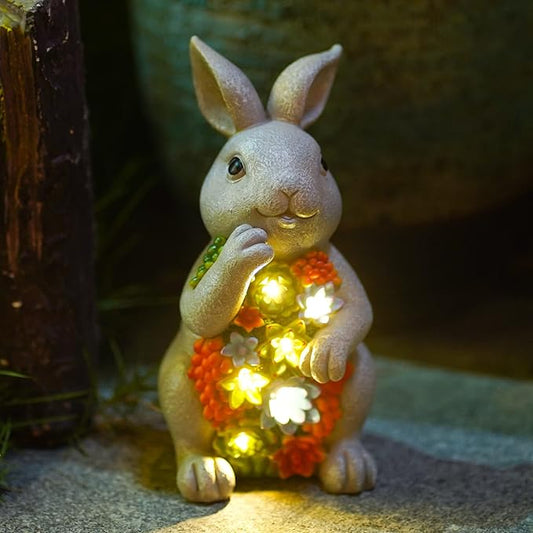 Nacome Solar Garden Outdoor Statues Bunny with Succulent and 7 LED Lights – Lawn Decor for Patio, Balcony, Yard Ornament - Unique Housewarming Gifts