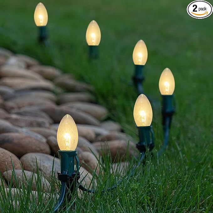 Christmas Pathway Lights Outdoor, 38Ft Outdoor Christmas Decorations with 25 C9 Warm White Christmas Pathway Stakes Lights, Connectable Christmas Walkway Lights for Yard Lawn Sidewalk Driveway Garden