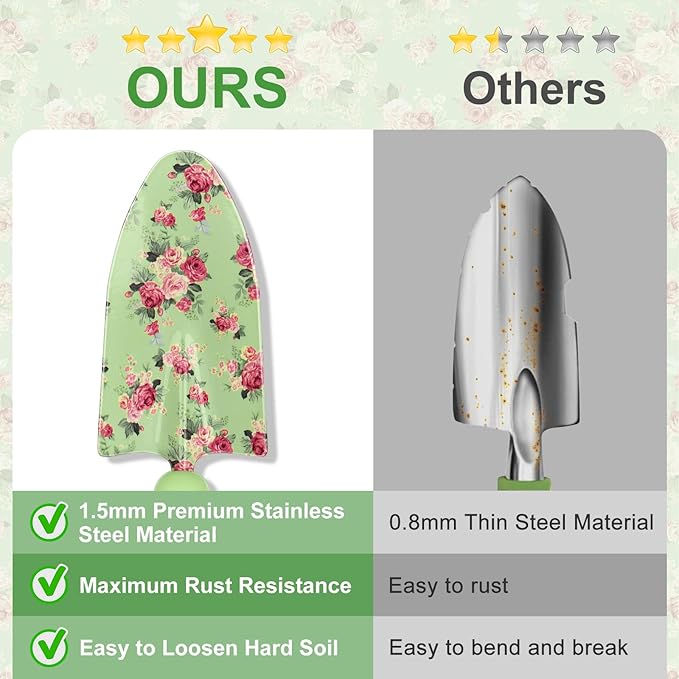 Gardening Tools, WisaKey 10 Piece Heavy Duty Garden Tools Set with Handle, Durable Fashion Garden Tool Organizer Handbag, Ideal Gardening Hand Tools, Gardening Gifts for Women Grandmother Granny