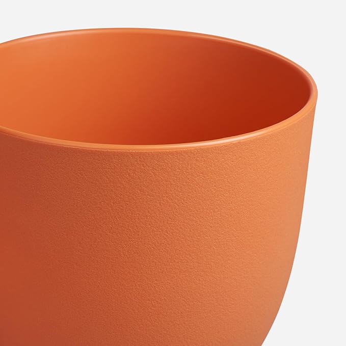 8 inch Plant Pots Set of 4 Pack, Plastic Planters with Drainage Holes and 4 Saucers, Morden Decorative Creation Flower Pots for Indoor & Outdoor Garden House Plants, Orange
