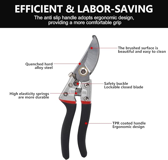 Garden Pruning Shears Set - 2 Pack, 1 Bypass Pruner+1 Straight Blade Scissors,Garden Shears Clippers, Hand Tools Scissors Loppers,Cutting Shears Garden,Hedge Clippers, Rose Pruning Shears