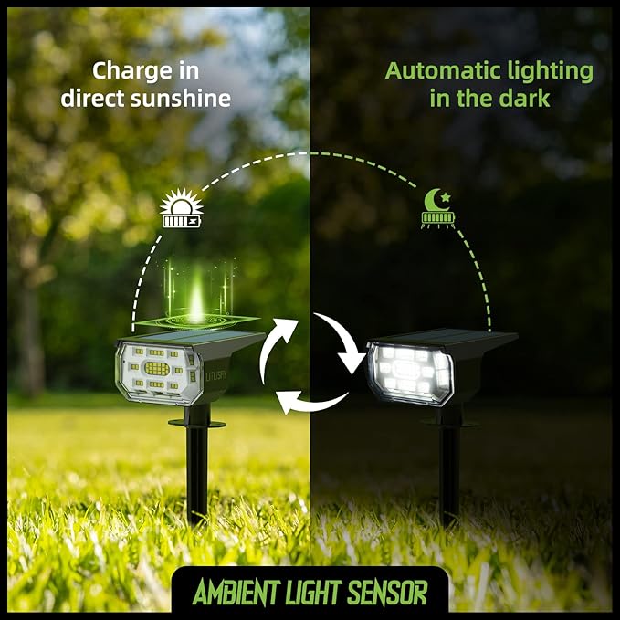 Solar Spot Lights Outdoor Landscape Lights, 50 LEDs Solar Spotlight Outdoor Auto On/Off with 3 Modes, IP67 Solar Outdoor Lights Waterproof Garden Light, 2-in-1 Solar Spotlight for Yard