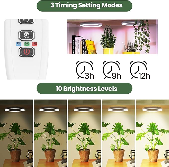 Mosthink 6.3" Ceiling Grow Lights for Indoor Plants, 288 LEDs Plant Light Full Spectrum, Under Cabinet Growing Lamp with Auto Timer, 10 Dimmable Levels, 3 Modes with Transparent Cover,Corded