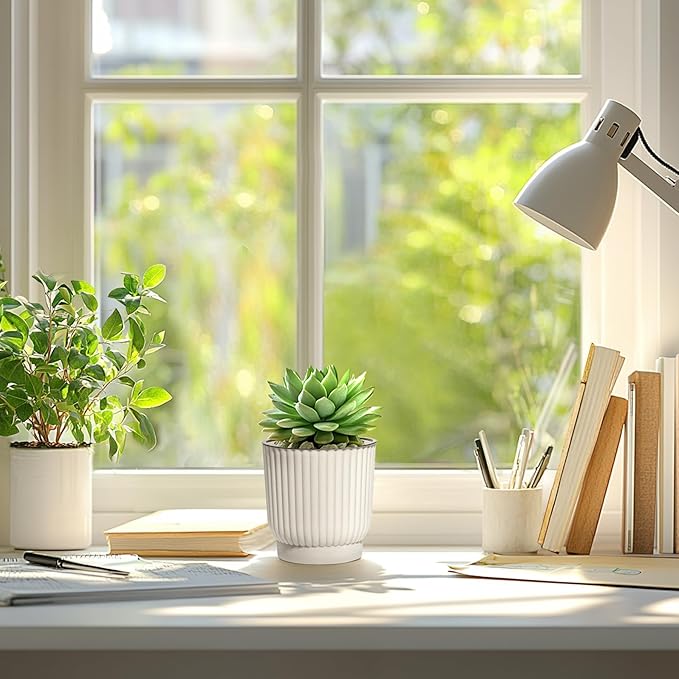 T4U 4 Inch Self Watering Pots for Indoor Plants, 6 Pack White Plastic Flower Pots for All House Plants, Flowers, African Violets