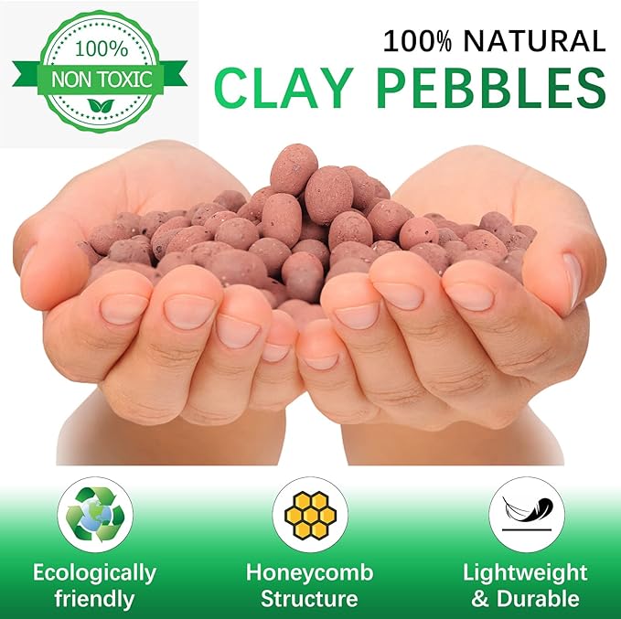 11LB LECA Explanded Clay Pebbles, 14-16mm Lightweight Clay Aggregate for Hydroponic Growing, Premium Grow Media for Orchids, Aquaponics Plants and Horticultural Drainage, Natural
