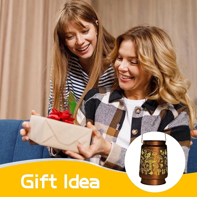 Mushroom Solar Lanterns Outdoor Waterproof Garden Decor Birthday Gifts for Women Mom Grandma Metal Hanging Solar Lights Decoration for Outside LED Lanterns for Yard Patio Lawn Pathway Landscape