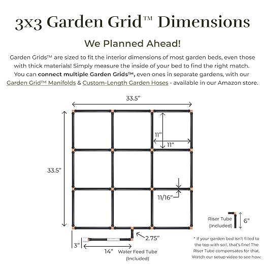 Garden In Minutes Drip Irrigation System for Garden, Soaker Hose & Garden Watering System Preassembled Drip Irrigation Kit, Flower Bed Sprinkler, Garden Irrigation System Kit - 3x3 (33.5"x33.5")