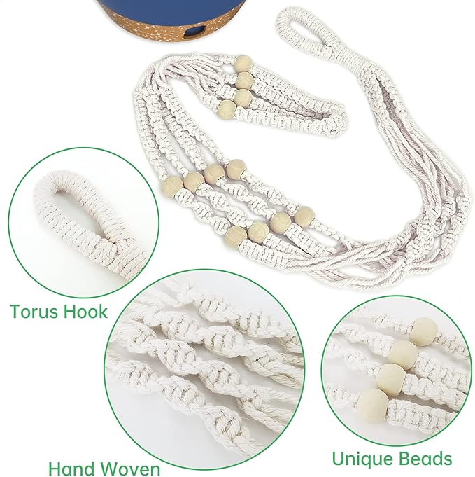 ZMTECH 2 Pack 8 Inch Blue Hanging Planters with Macrame Plant Hanger for Indoor and Outdoor Plants, Self Watering, Drainage Hole, Visible Level Tray