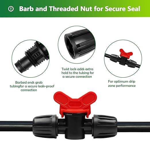 13 Pcs Drip Irrigation Fittings Switch Valve 1/2 Inch, In-Line Barbed Lock Switch Valves For 1/2 Inch Drip Tubing (0.60"-0.65" OD) Shut Off On Valve Drip Line Parts