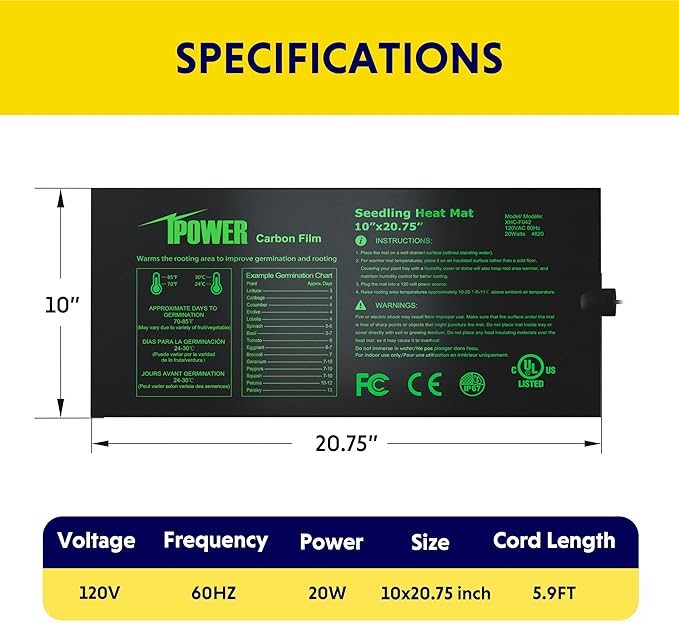 iPower 2 Pack 10" x 20.75" Seeding Heat Mat Upgraded Carbon Film Indoor Warm Hydroponic Plant Germination Starting Pad Durable Waterproof