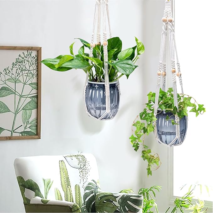 Small Hanging Planters Self Watering 5 Inch, 3 Set Hanging Plant Pot for Indoor Outdoor Plants, Hanging Flower Pots with Drainage Hole & 2 Kinds of Plant Hangers for Garden Home Decor