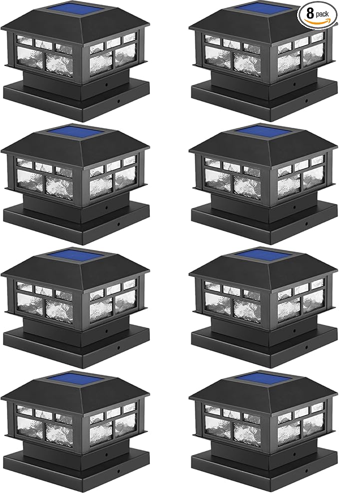 Solar Lights Outdoor, 20LM Fence Lights, Waterproof, 2 Light Modes, Fit 3.5x3.5in & 4x4in Wooden Posts, Solar Power Deck Lights for Garden Deck Patio Decoration (Black 8Pack)