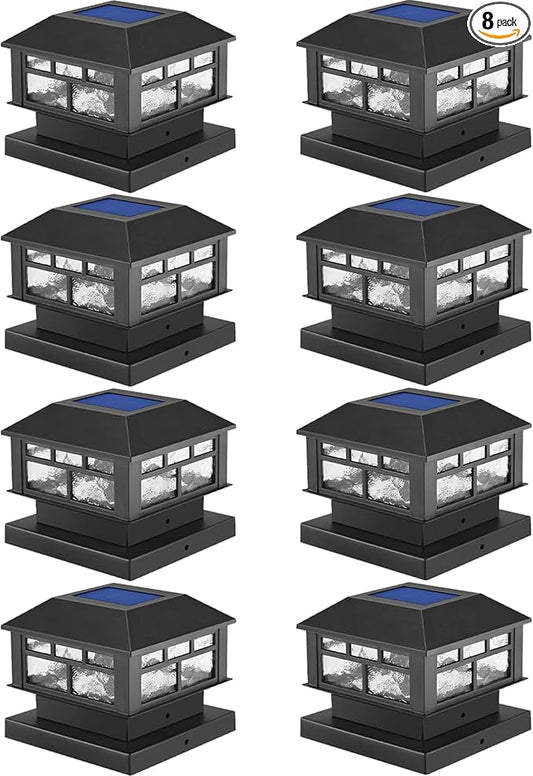 Solar Lights Outdoor, 20LM Fence Lights, Waterproof, 2 Light Modes, Fit 3.5x3.5in & 4x4in Wooden Posts, Solar Power Deck Lights for Garden Deck Patio Decoration (Black 8Pack)