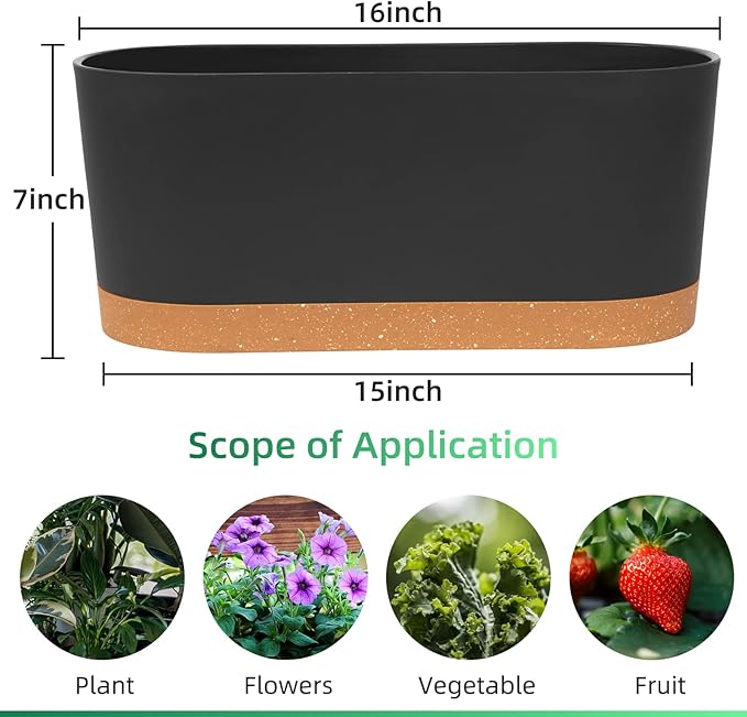 QCQHDU 2 Pack Window Planter Box 16” x 7", Self Watering Plant Pots for Indoor Plants Home Garden Flower Pot with Drainage Hole and Tray
