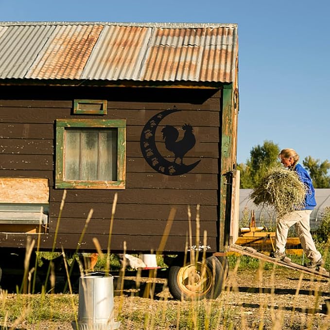 Rooster Metal Wall Art Outdoor Decor-12 Farmhouse Wall Decor Animal Cock Wall Hanging Decor Silhouette Wall Art for Farmhouse Kitchen Home Garden Wall Decoration