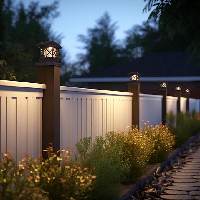 TWINSLUXES Fence Post Cap Light, LED Solar Lights for Deck Posts, Solar Post Caps Light Outdoor for 3.5x3.5/4x4/5x5 Posts, Wood or Vinyl Fence Deck Post, Warm Light (Brown) (8 Pack)