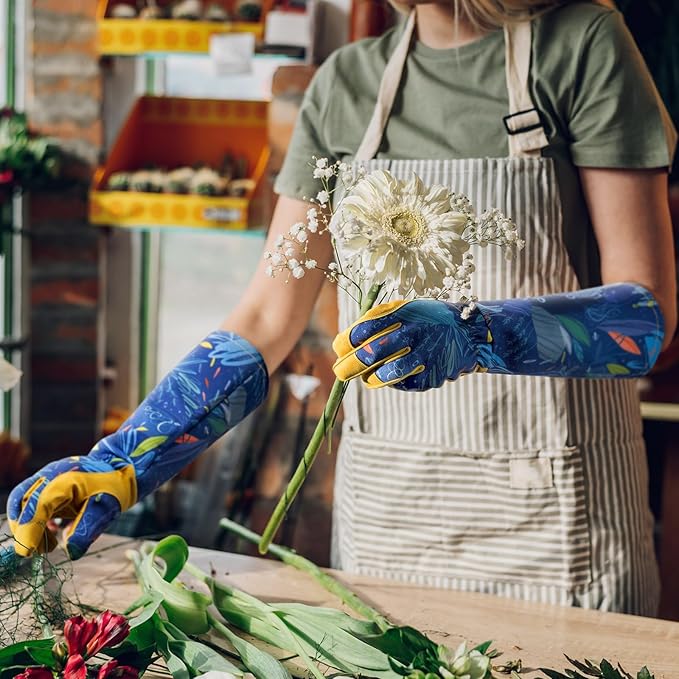 KAYGO Gardening Gloves for Women Long Sleeve, Light Protective Gloves for Yard and Outdoor Work, Best Garden Gifts for Gardener,Yellow,Large