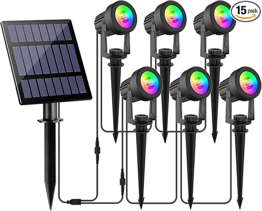 Solar Spot Lights Outdoor, Color Changing Lights RGB Landscape Lighting Waterproof Auto ON/Off Adjustable Garden Spotlight for Yard, Garden, Driveway, Pool, Lawn (6-in-1)