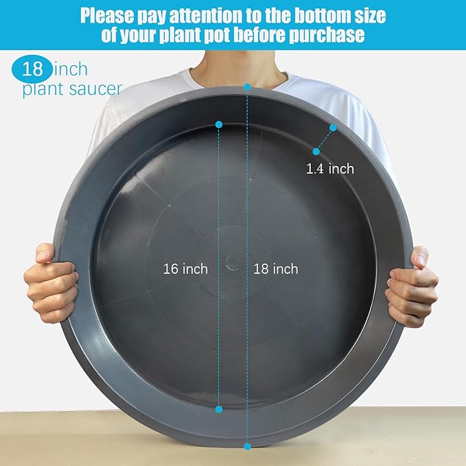 6 Pack Plant Saucer 12 14 16 18 20 22 Inch Plastic Plant Tray, Sturdy and Durable Flower Pot Container Accessories Plant Pot Saucers for Indoor and Outdoor (18 Inch, Gray)