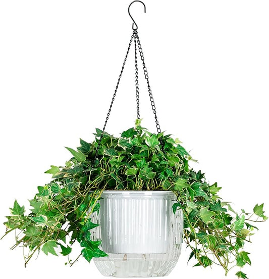 Melphoe 1 Pack Self Watering Hanging Planters Indoor Flower Pots, 8.3 Inch Outdoor Hanging Plant Pot Basket, Plant Hanger with 3Hooks Drainage Holes for Garden Home