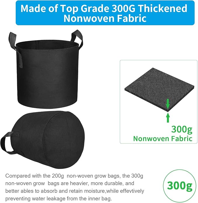 12 Packs 7 Gallon Grow Bags, Heavy Duty 300G Thickened Nonwoven Fabric Plant Pots with Handle