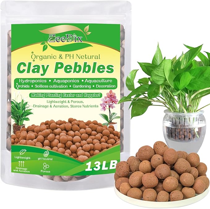ZeeDix 13LBS Clay Balls for Plants, 4mm-16mm Expanded Clay Pebbles Natural Organic Orchid Growing Medium Clay Leca Balls for Indoor Plants, Hydroponic, Gardening, Orchids, Decoration, Aquaponics