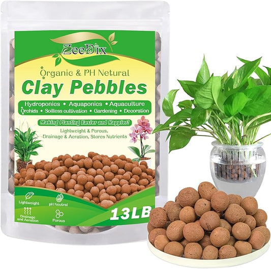 ZeeDix 13LBS Clay Balls for Plants, 4mm-16mm Expanded Clay Pebbles Natural Organic Orchid Growing Medium Clay Leca Balls for Indoor Plants, Hydroponic, Gardening, Orchids, Decoration, Aquaponics