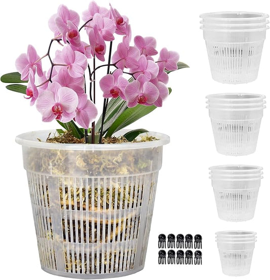 12Pcs Orchid Pot, 3 Each of 4.5, 5.5, 6.3 and 7.5 Inch Orchid Pots with Holes, Clear Orchid Pots for Repotting, Plastic Flower Plant Pot Indoor Outdoor Use(3 Each of 4.5,5.5, 6.3,7.5in)