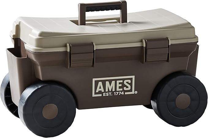 AMES 20213200 Rolling Lawn & Garden Storage Cart for Storing Tools & Cleaning Supplies, Lid Doubles as Seat, 225 lb. Weight Capacity