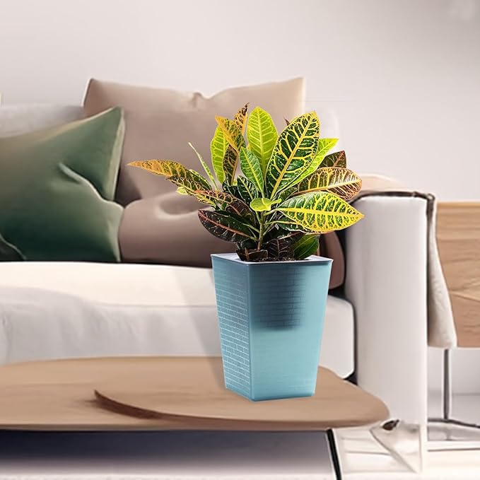 Self Watering Planter 2 Pieces 6 Inch, Plastic Flower Pots with Inner Pot Indoor Plants Brick Pattern Flowerpot for Indoor Plants, African Violets, Flowers, Herbs (Blue)