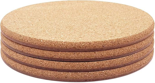 Cork Plant Coasters, Double Layers Hard Thick Cork Planter Coaster, 8 Inch Absorbent Cork Plant Mats, Cork Trivets for Hot Dishes, Cork Plant Coasters for House Plants, 4 Pcs