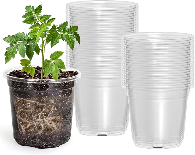 50 Packs 4 Inch Reinforced Clear Nursery Pots with Drainage Hole, Transparent Variety Pack Plastic Plant Pot Seedling Planter Seed Starter Flower