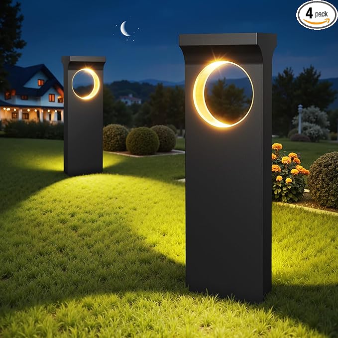 Solar Pathway Lights Outdoor, 4 Pack Upgraded Moon Shaped Landscape Lights - Brighter & Waterproof Solar Powered Decor for Yard, Garden, Path, Walkway, and Outdoor Decoration