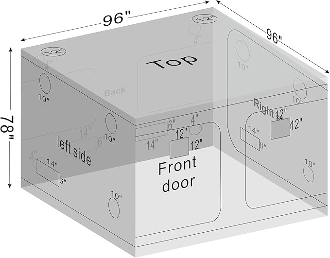 Grow Tent 96"x96"x78" Hydroponic 600D Mylar Grow Tent Reflective Garden Growing Dark Room with Observation Window, Removable Floor Tray for Indoor Plant Growing 8x8