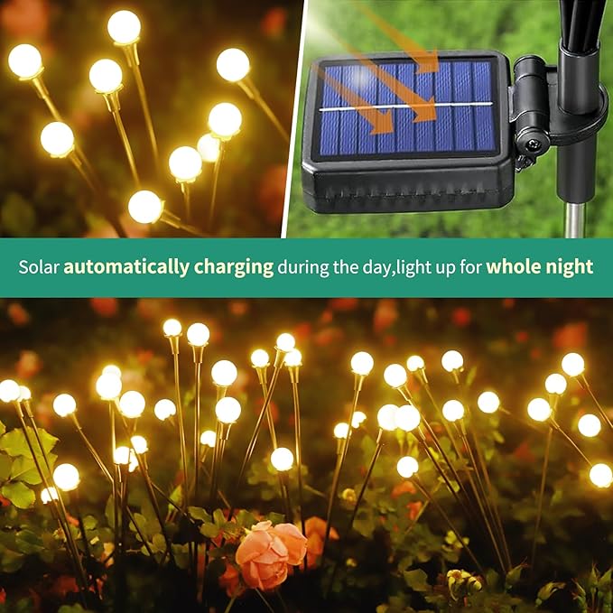 Solar Lights Outdoor Waterproof, 8 Packs 64LED, Solar Garden Lights, Patio Lights, Garden Decor, Patio Decor, Firefly Lights Solar Outdoor, Unique Gifts for Women, Gifts for Grandma