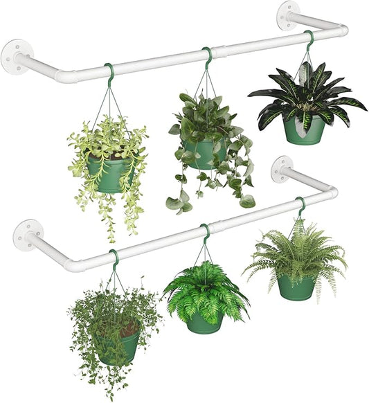 Bamworld Hanging Planters 2PCS for Indoor Plants Hanging Plant Holder Plant Hanger Indoor Ceiling Window Plant Shelves Wall Mount Black Metal Rod(Pot&Plant Not Included) White