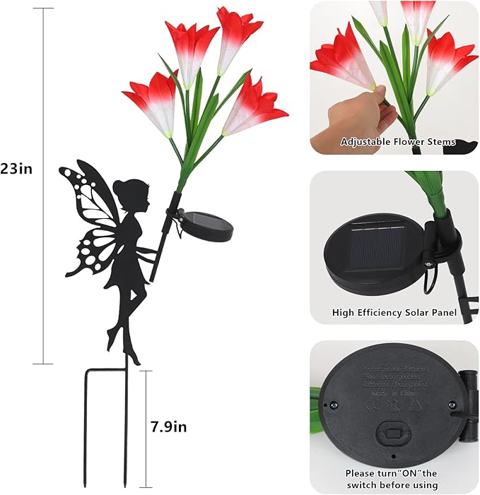 2 Pack Solar Lights Outdoor Waterproof, Outdoor Fairy Solar Lights for Yard with Flower Lights, Color Changing Solar Garden Lights, Solar Fairy Garden Decor for Patio, Lily Flower Light Gifts for Mom