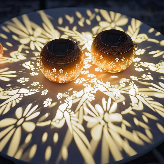 Starsoul 2 Pack Solar Lanterns Waterproof Outdoor, Hummingbird Hollow Out Decoractive Hanging Solar Lantern Lights for Outside Garden Yard Porch Tabletop Patio Decor, Gardening Gifts for Women Mom